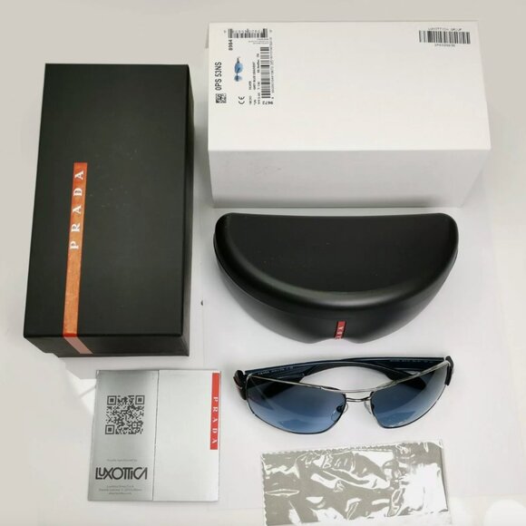 Prada Mens Blue Square Metal Sunglasses Red Stripe - Picture 2 of 5